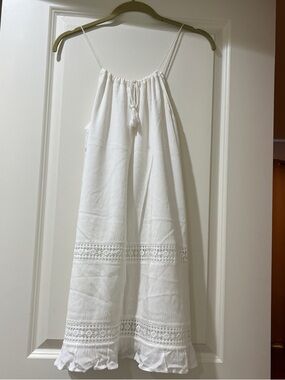 Garage White Spaghetti-Strap Mini Dress with Crochet Trim